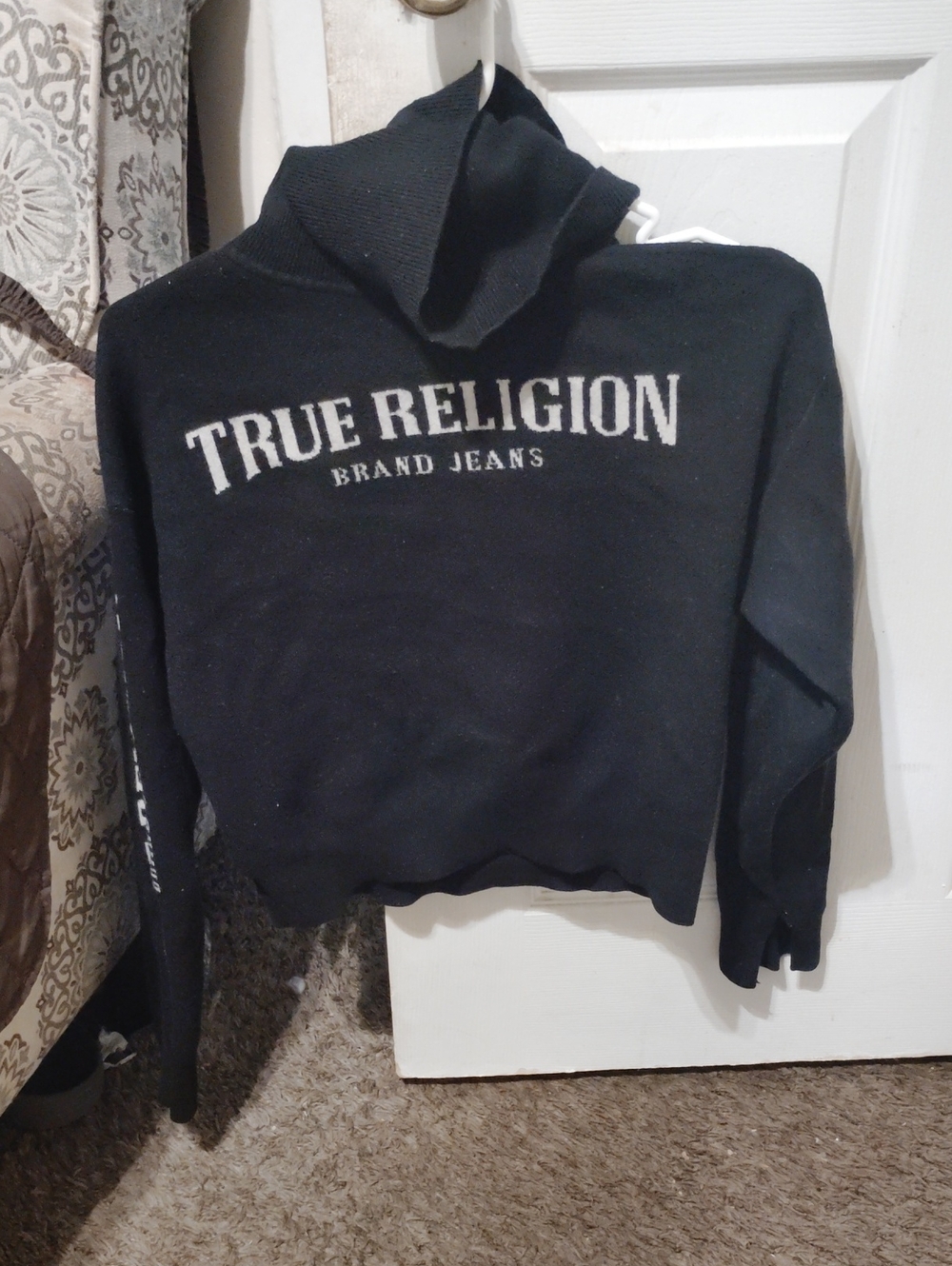 True Religion Black Turtleneck Logo Sweater